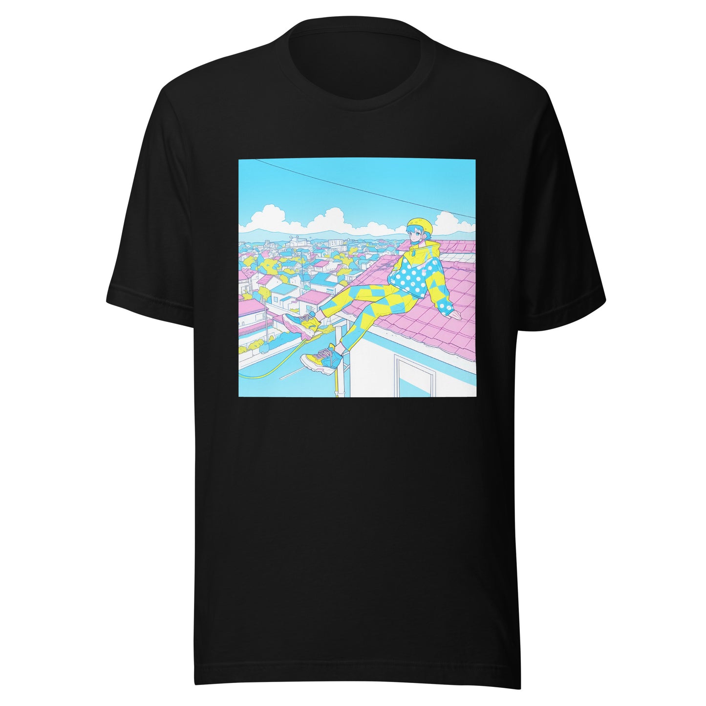 Pastel Anime Girl Roof Baby blue Yellow Parkor Unisex Tee