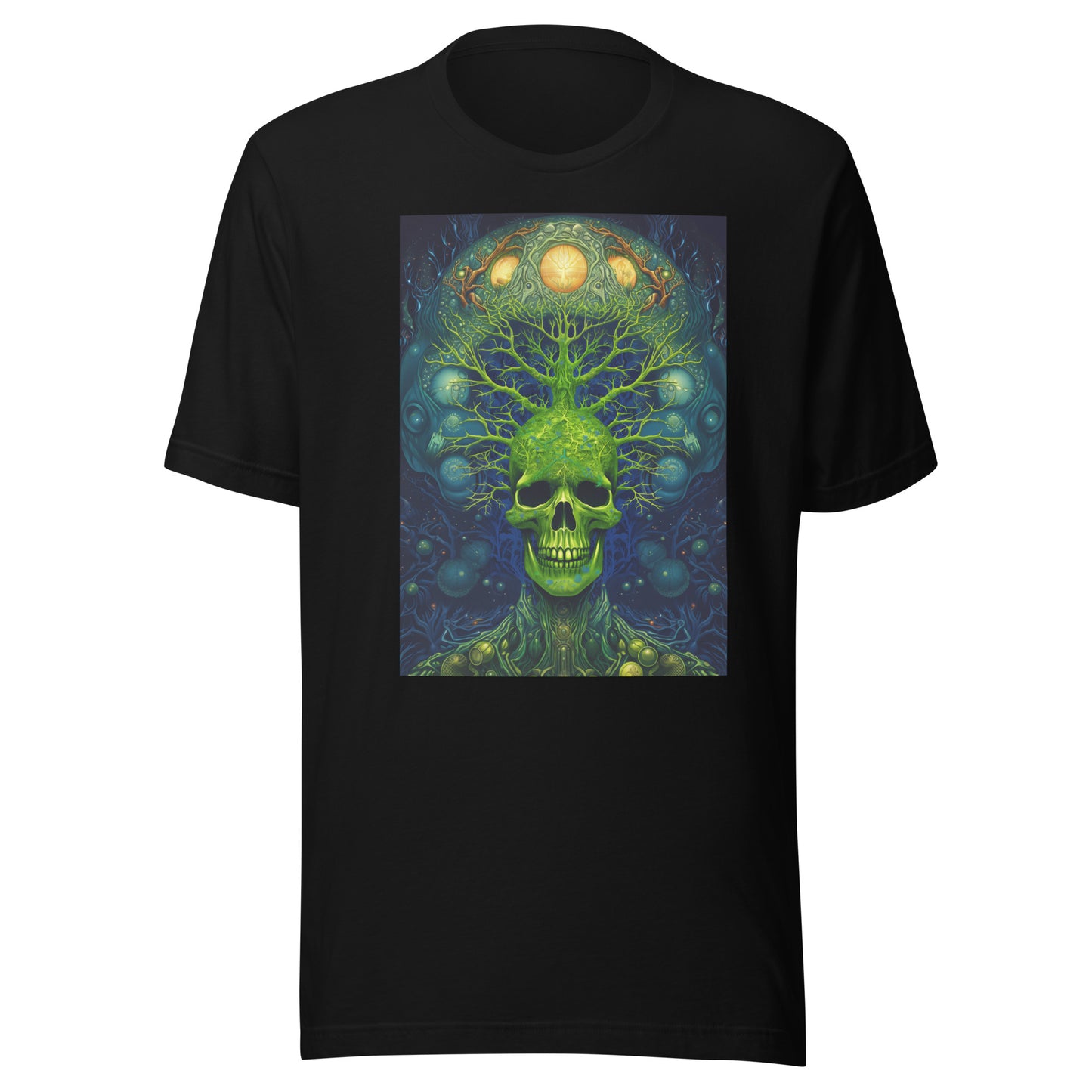 Green Alien SkelaTree Skull Fractal Unisex Tee