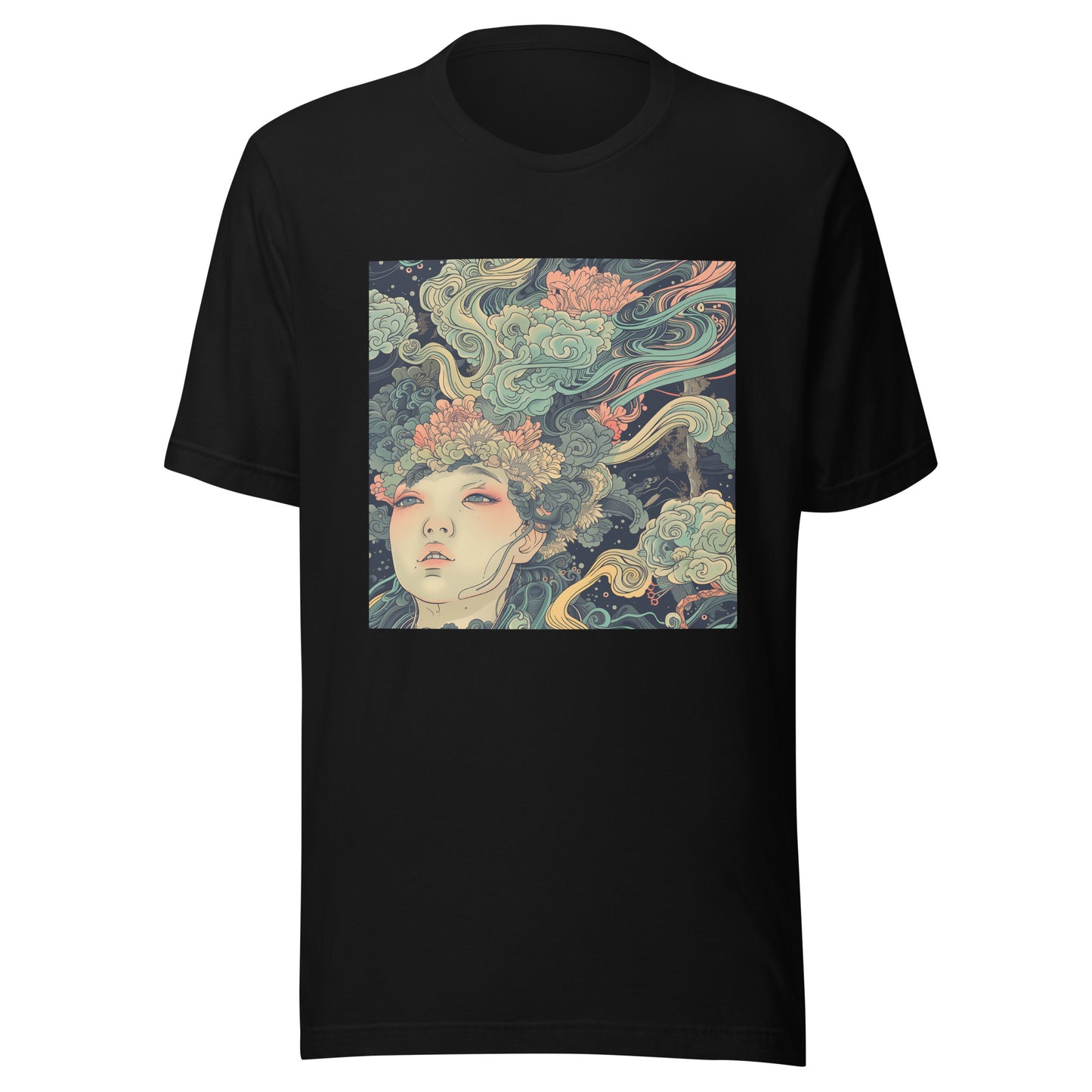 Japan Wave Floral Swirl Art Anime Unisex Tee