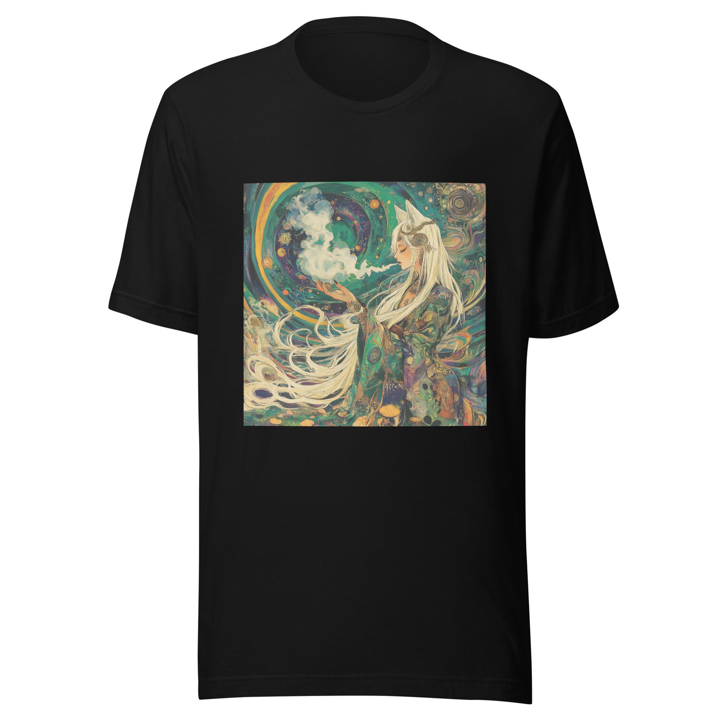 Akashic Neptune Dreamweaver Yokai Unisex Tee – White-Haired Fox Man Shaman Graphic T-Shirt