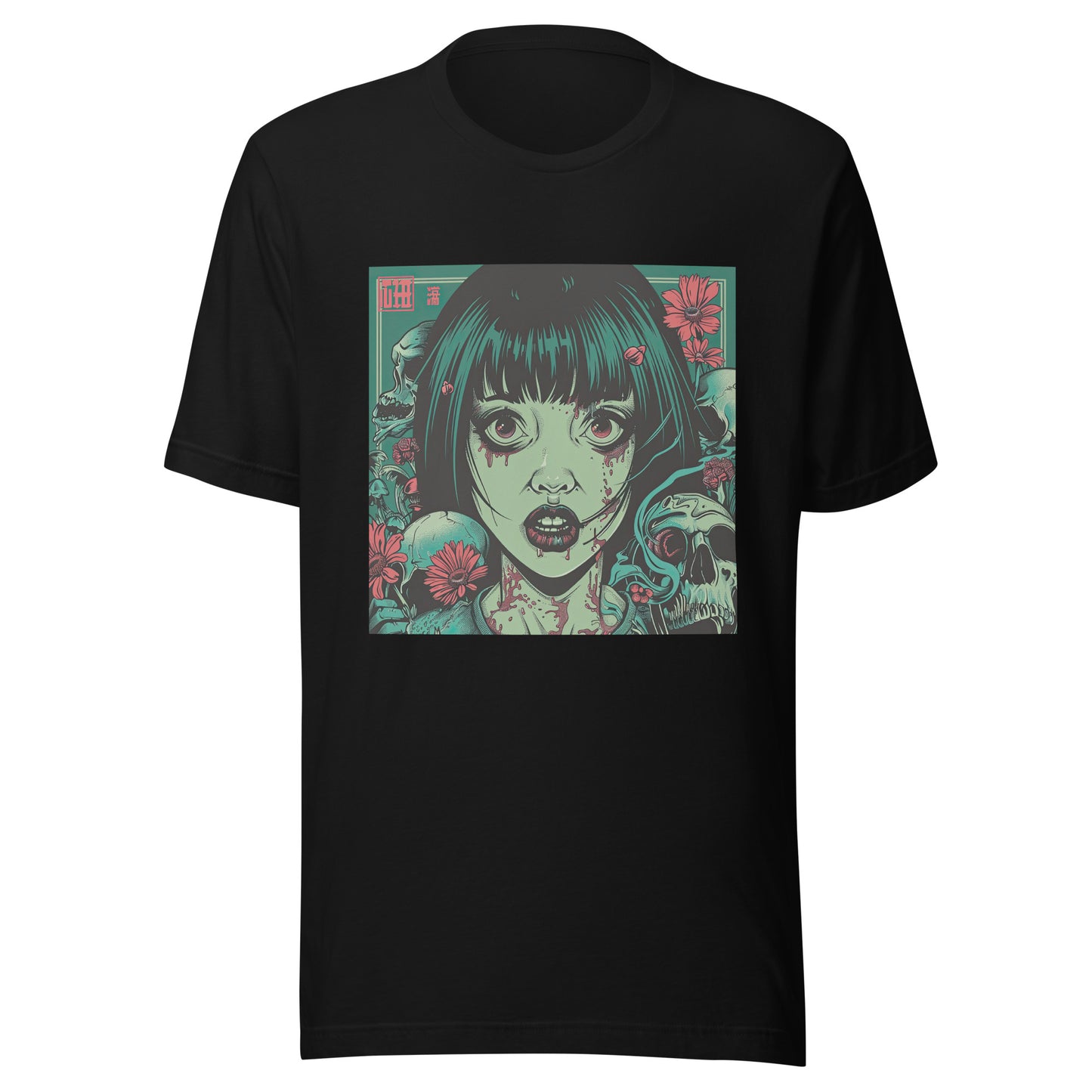 Brutalism Green Face Anime Skull Girl Tattoo Red Floral Unisex Tee