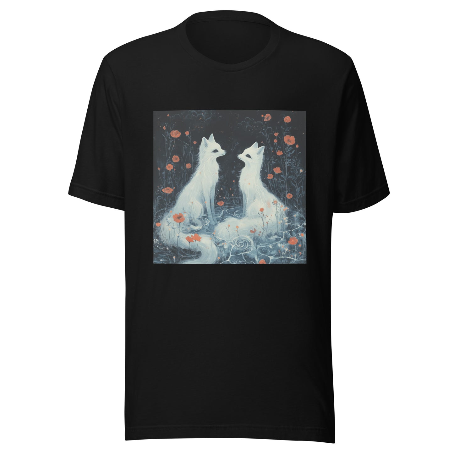 Dark Fox Ghost Spirit Floral Yokai Lake of Lake Woods Night Unisex Tee