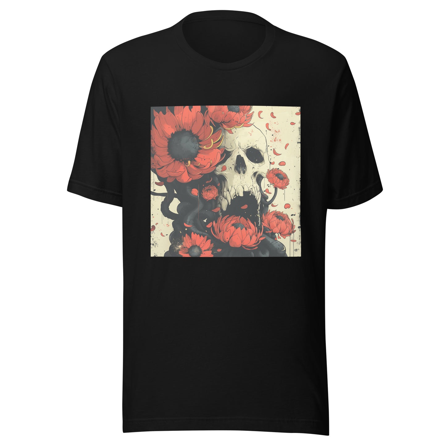 Floral Skull Sepia Goth Petal Octopi Goth Anime Unisex Tee