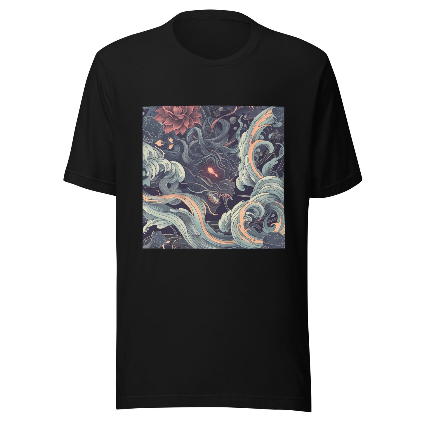 Blue Japan Edo Wave Swirl Floral Beach Art Unisex Tee