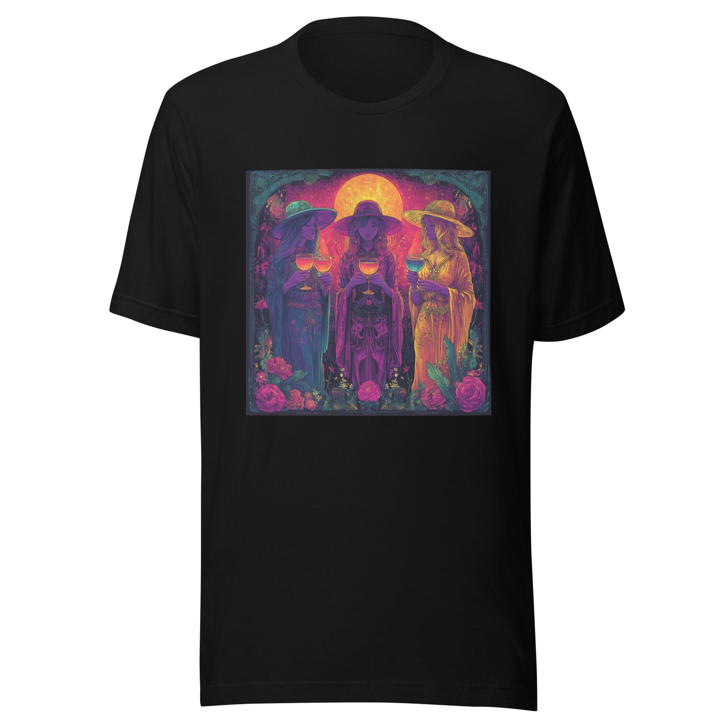 Harvest Moon Chalice Trinity Witches Uv Purple Bordered Unisex Tee Shirt