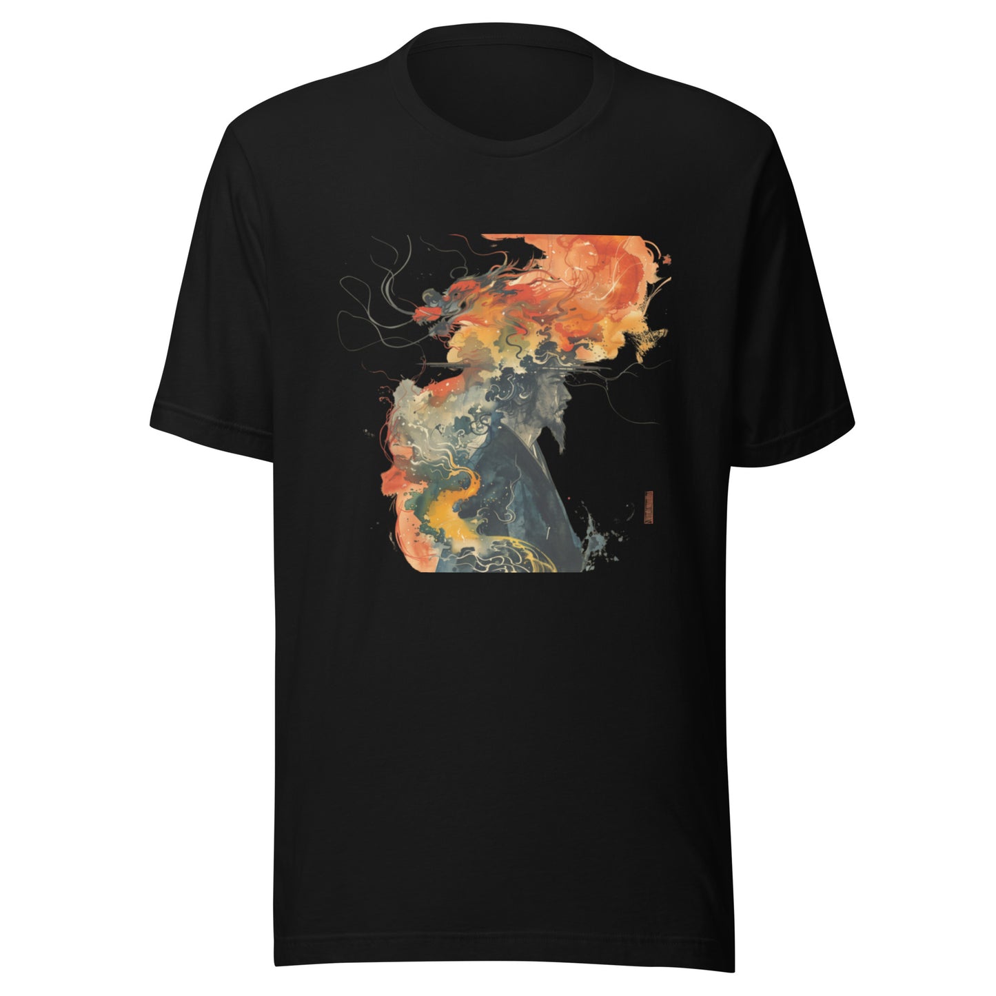 Watercolor Abstract Head Japan Dragon Splatter Sepia Man Unisex Tee