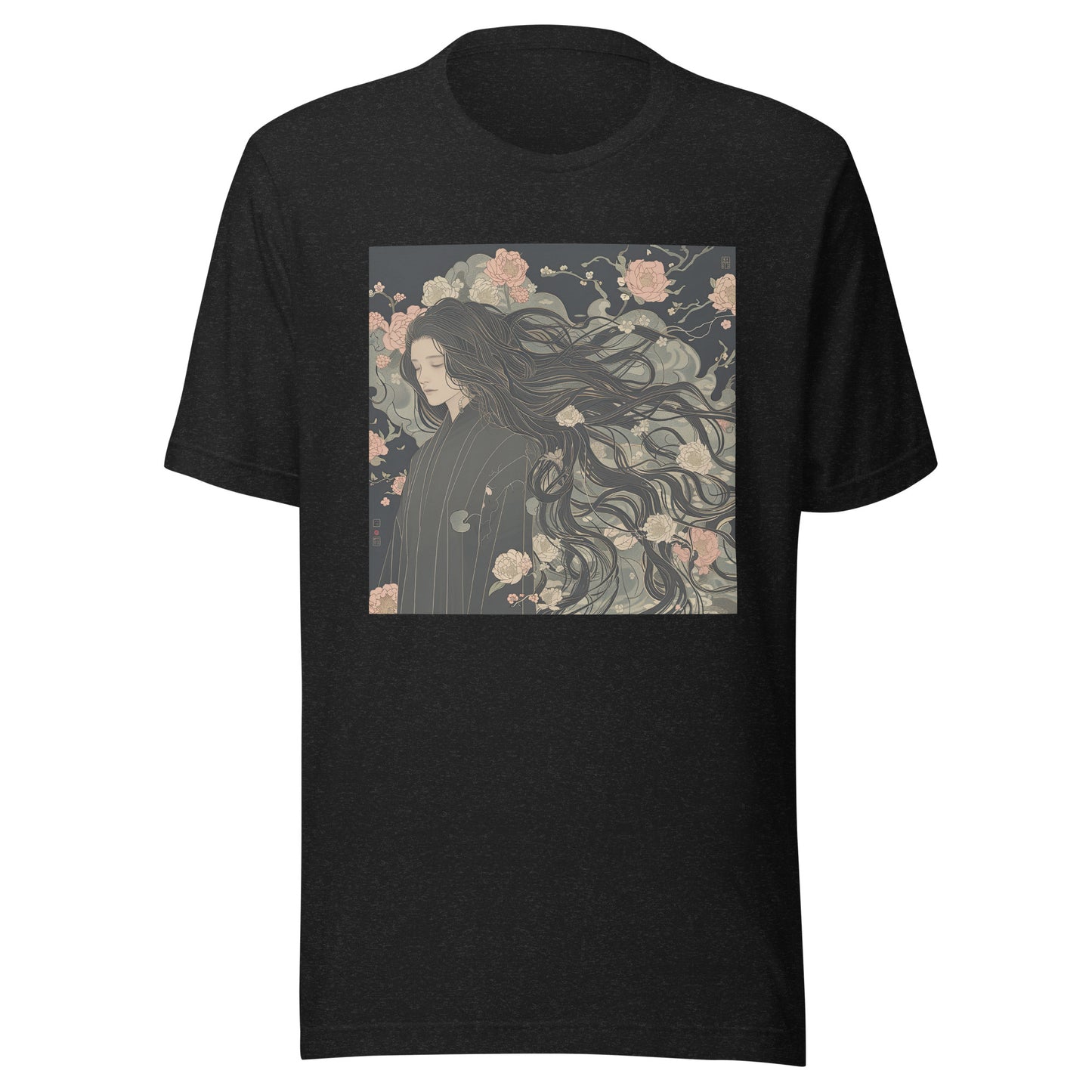 Floral Grey Elegant Kimono Man long hair Unisex Tee