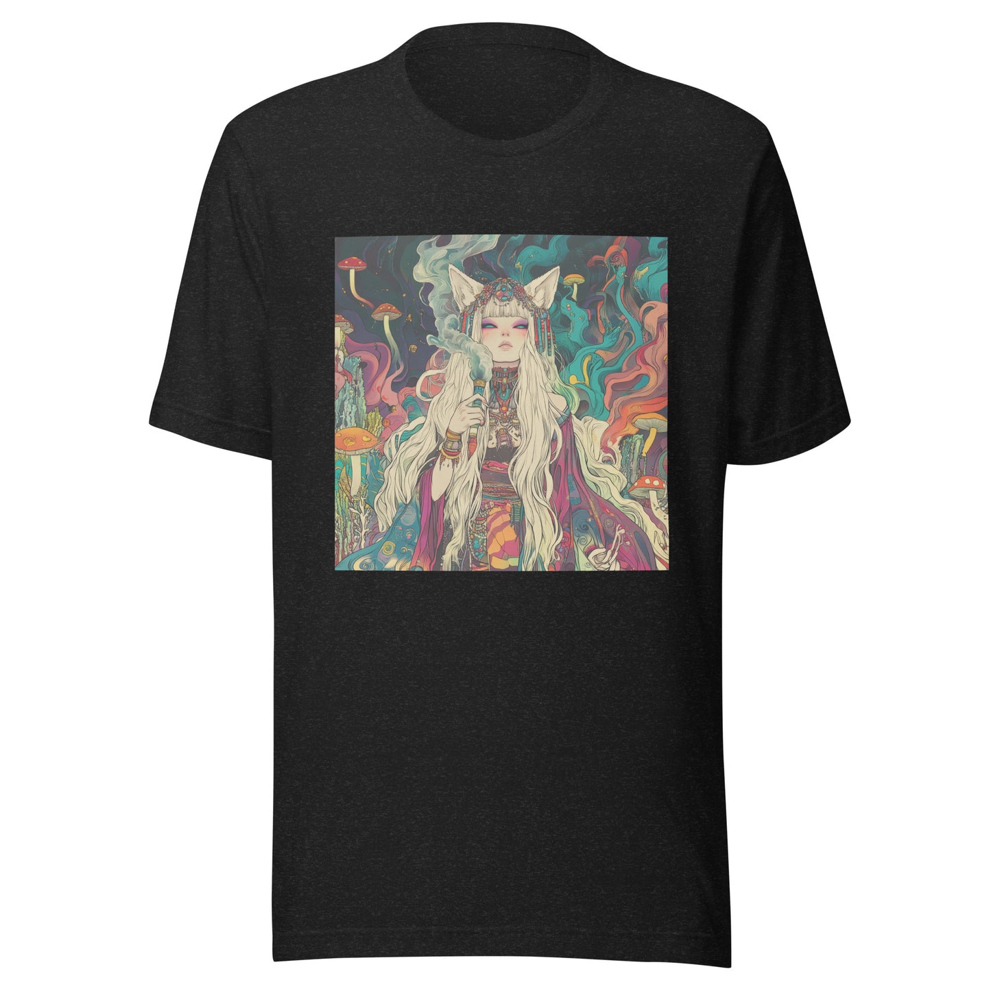 Avant Psychedelic Shroom Colorful Smoke Swirl Fox Goddess Unisex Tee