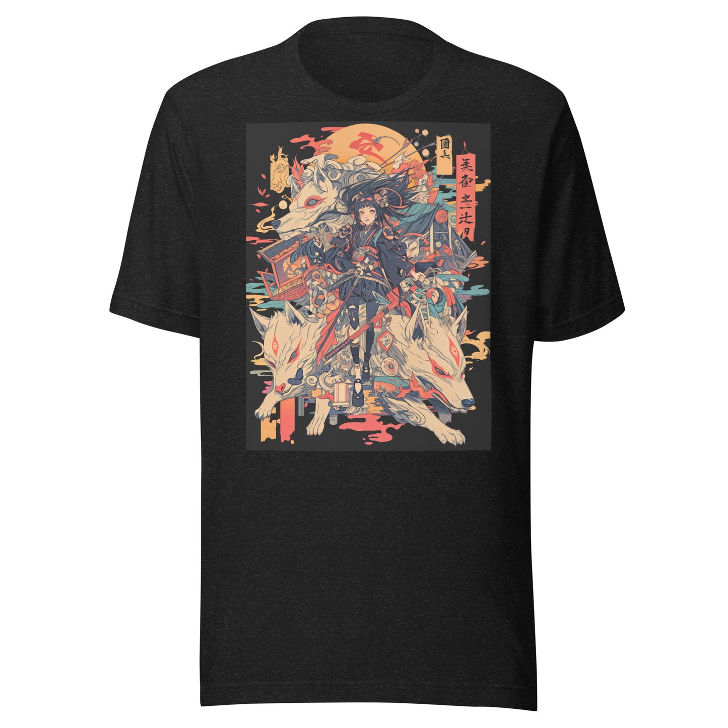 Sepia Fox Yokai Samurai Scroll Girl Unisex Tee