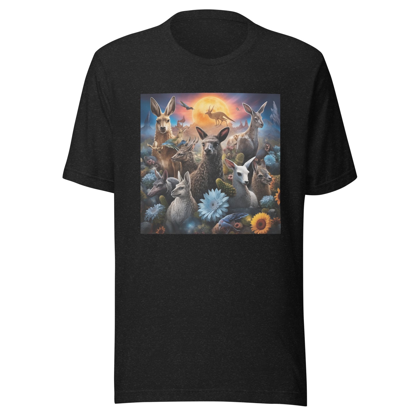 Woodland Deer Rabbits Sunflower Sunset Unisex Tee