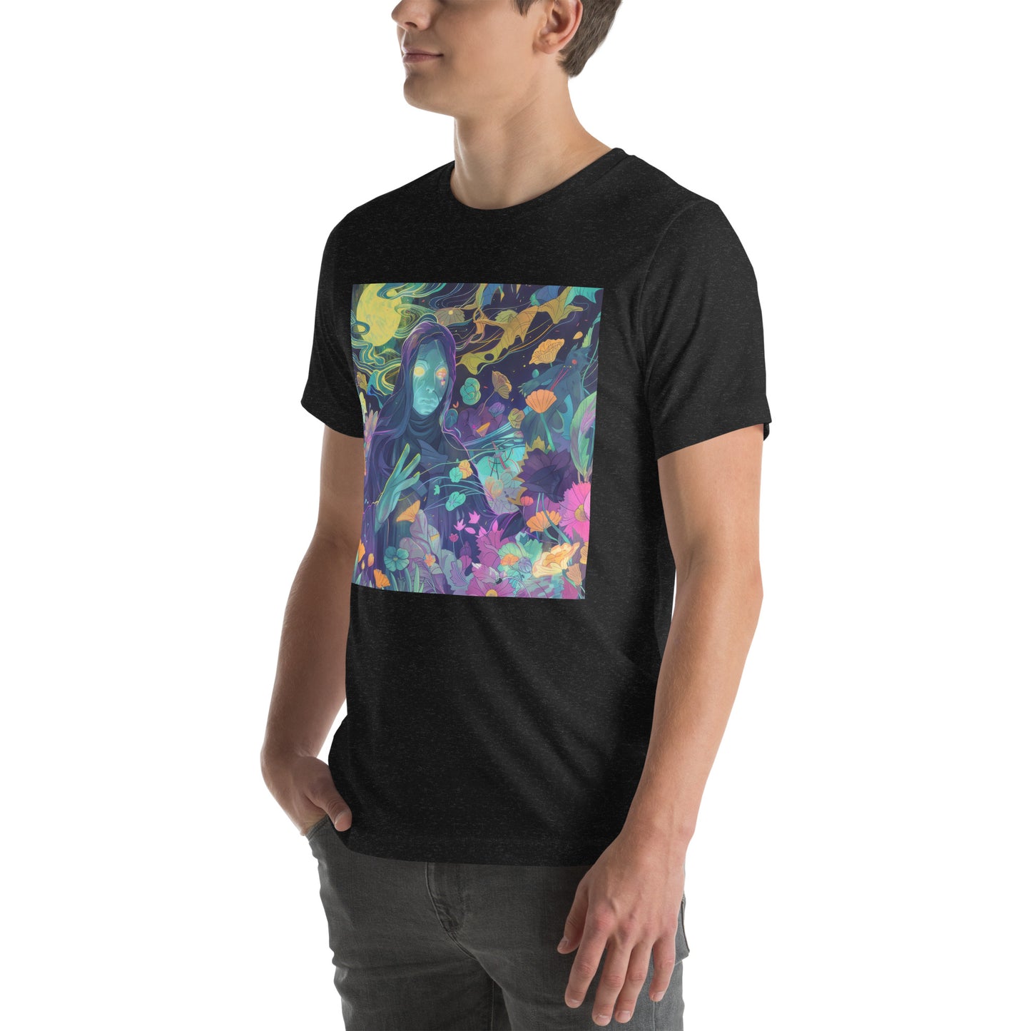 Cloaked Night Figure in Floral Garden Unisex Tee