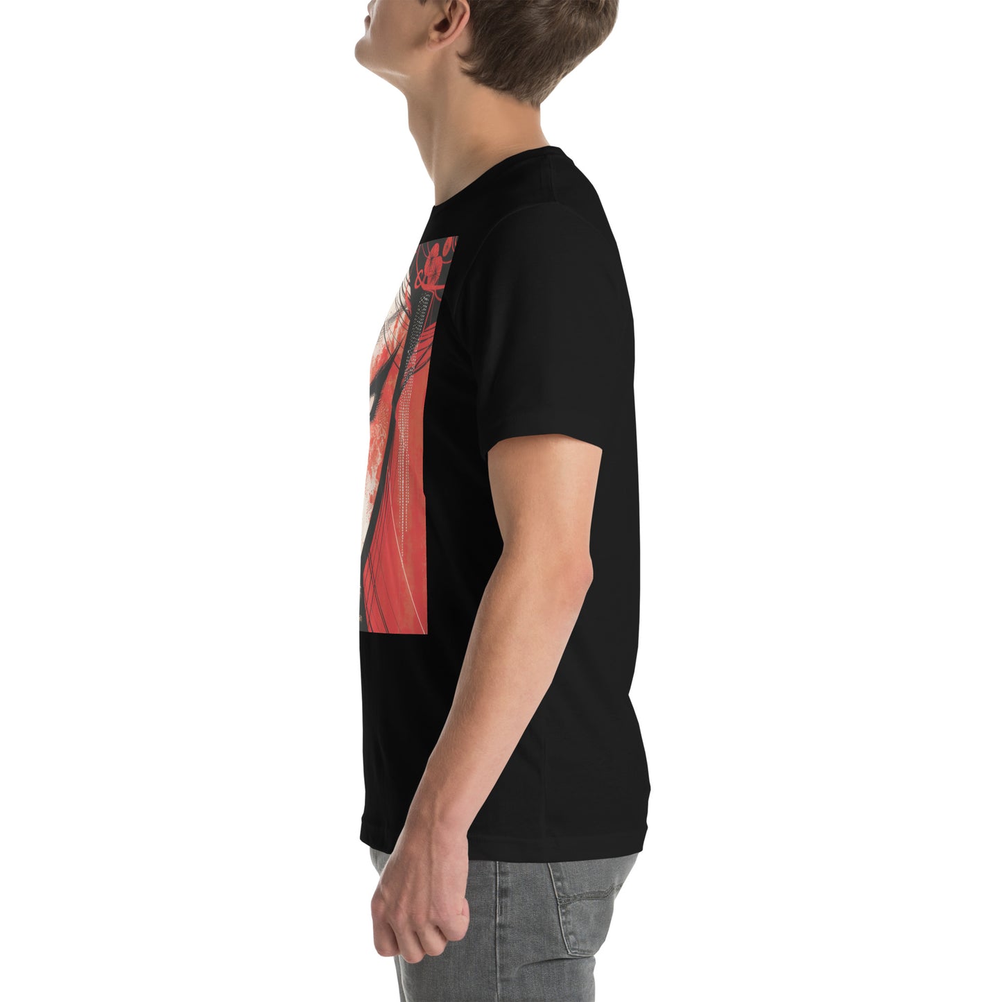 Red Face Geisha Stark Anime Yokai Close up Profile Unisex Tee