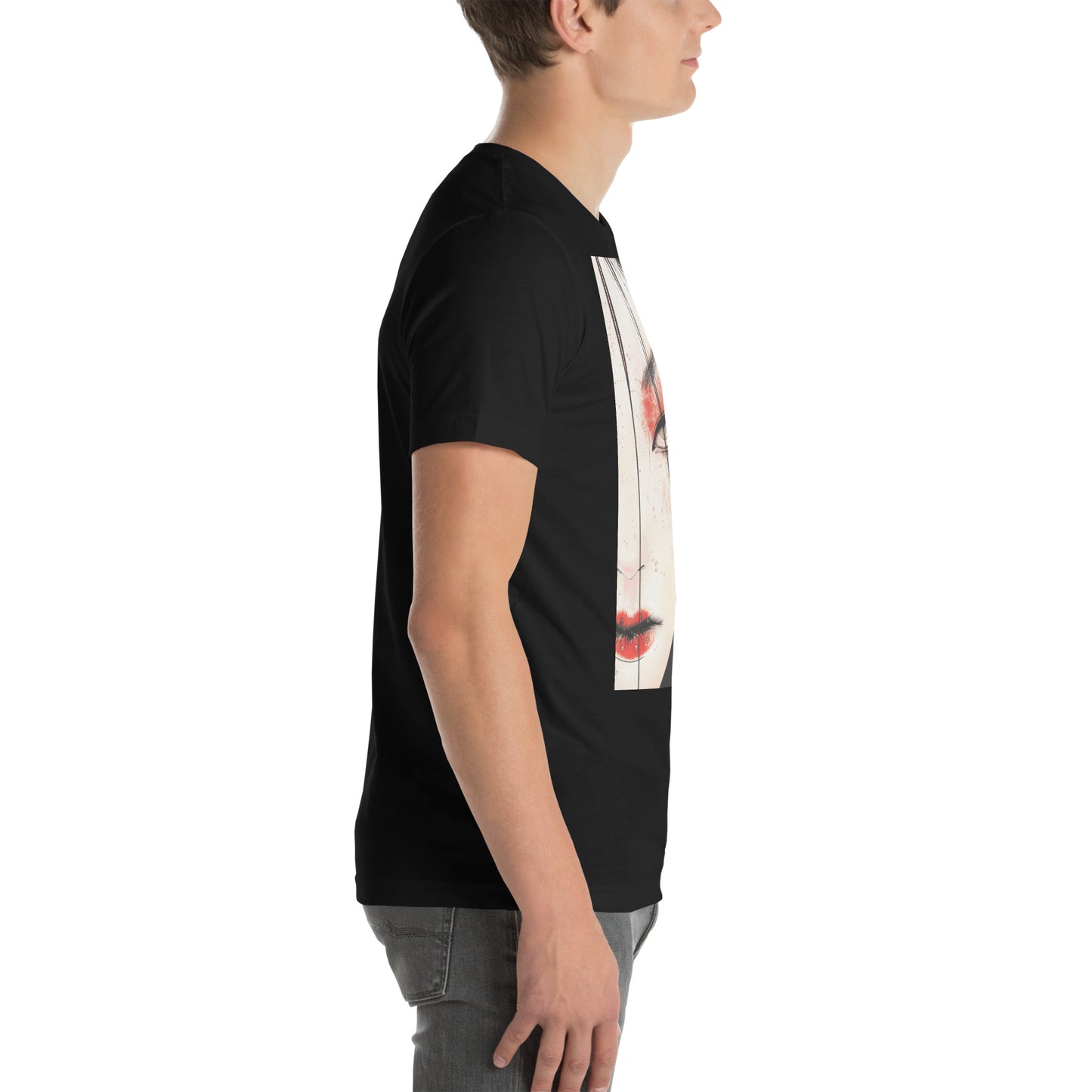 Red Face Geisha Stark Anime Yokai Close up Profile Unisex Tee