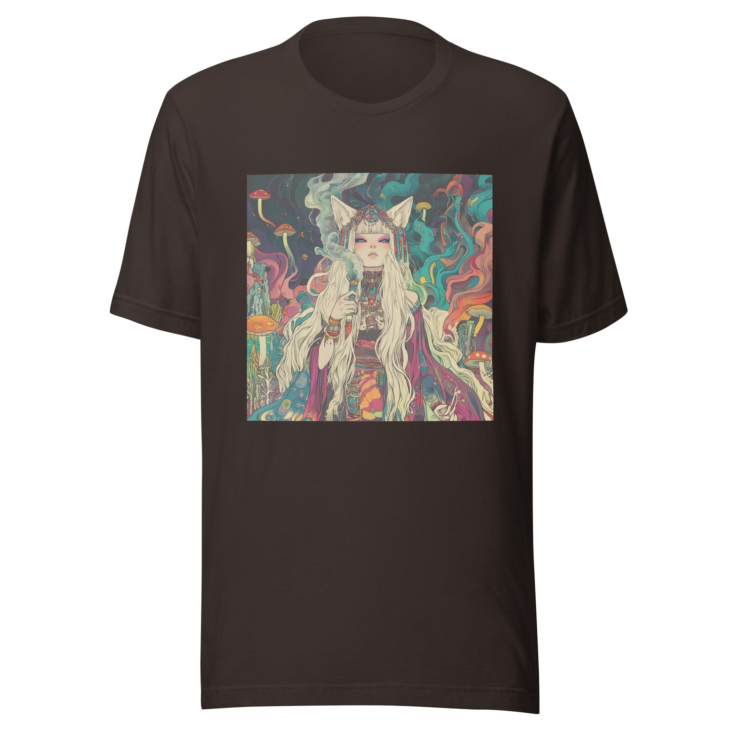 Avant Psychedelic Shroom Colorful Smoke Swirl Fox Goddess Unisex Tee