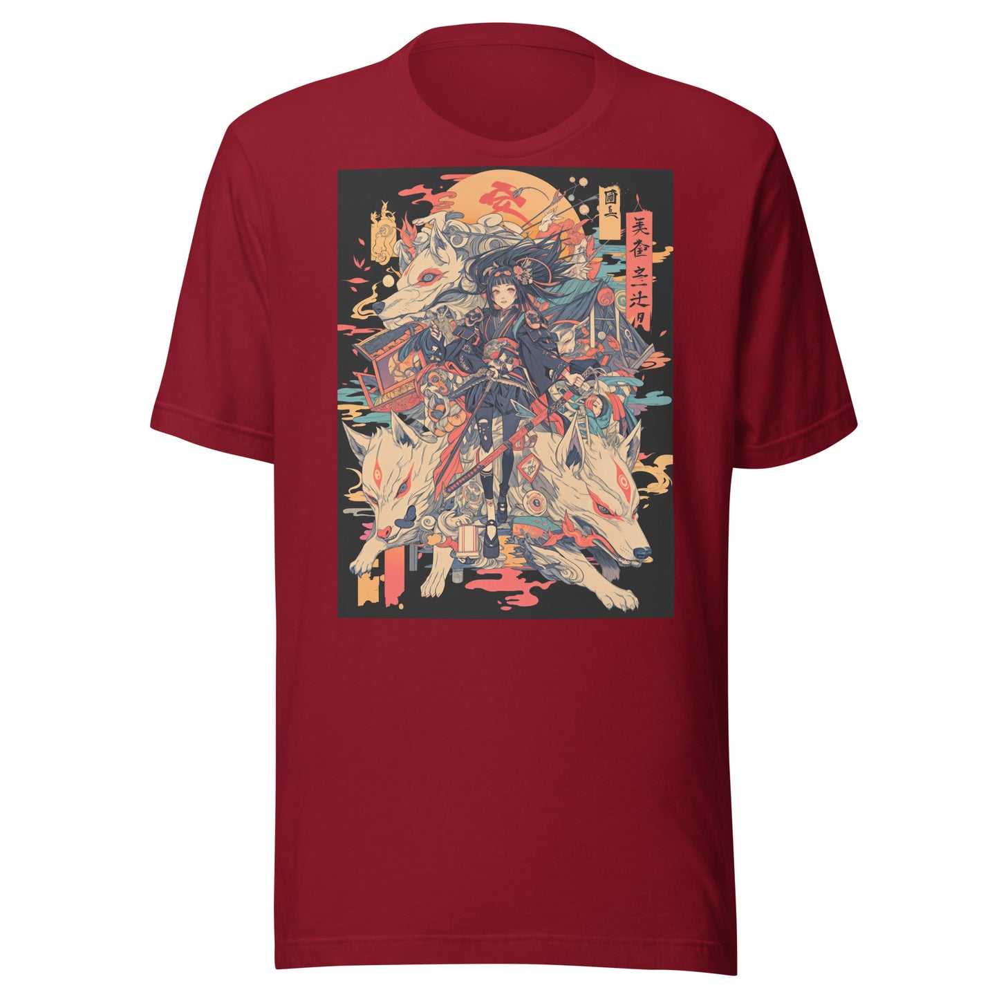 Sepia Fox Yokai Samurai Scroll Girl Unisex Tee