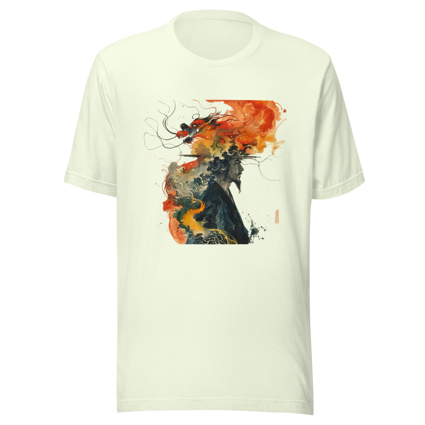 Watercolor Abstract Head Japan Dragon Splatter Sepia Man Unisex Tee