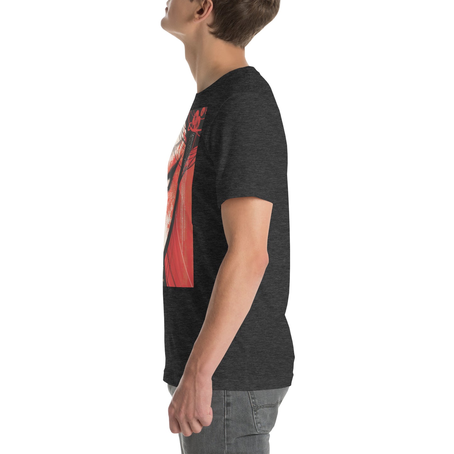 Red Face Geisha Stark Anime Yokai Close up Profile Unisex Tee