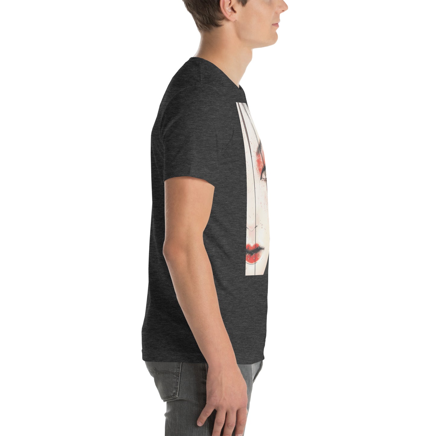 Red Face Geisha Stark Anime Yokai Close up Profile Unisex Tee