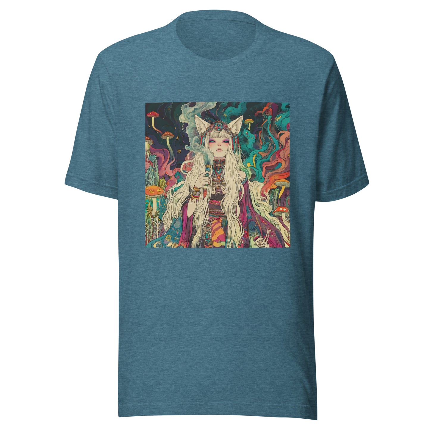 Avant Psychedelic Shroom Colorful Smoke Swirl Fox Goddess Unisex Tee