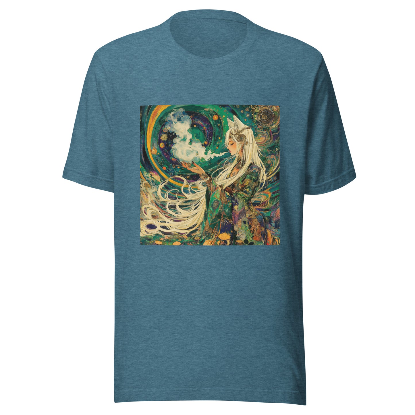 Akashic Neptune Dreamweaver Yokai Unisex Tee – White-Haired Fox Man Shaman Graphic T-Shirt