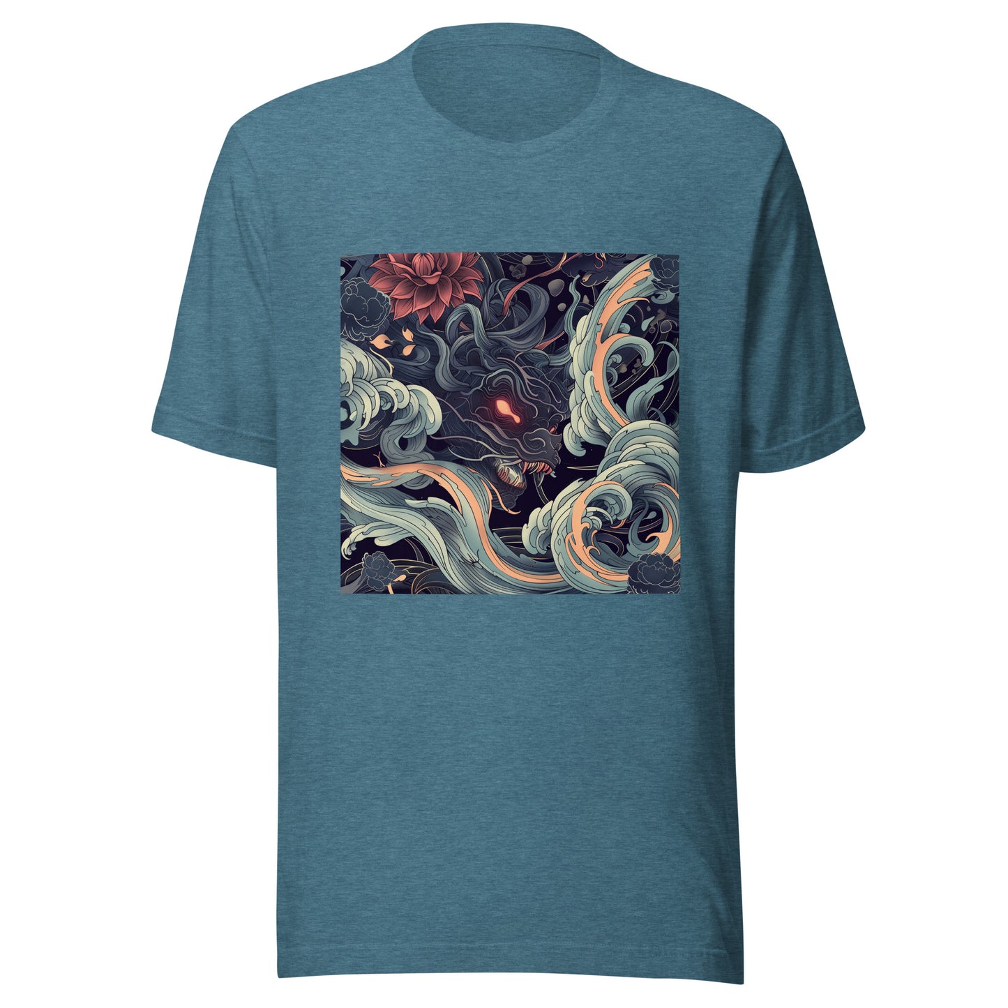 Blue Japan Edo Wave Swirl Floral Beach Art Unisex Tee