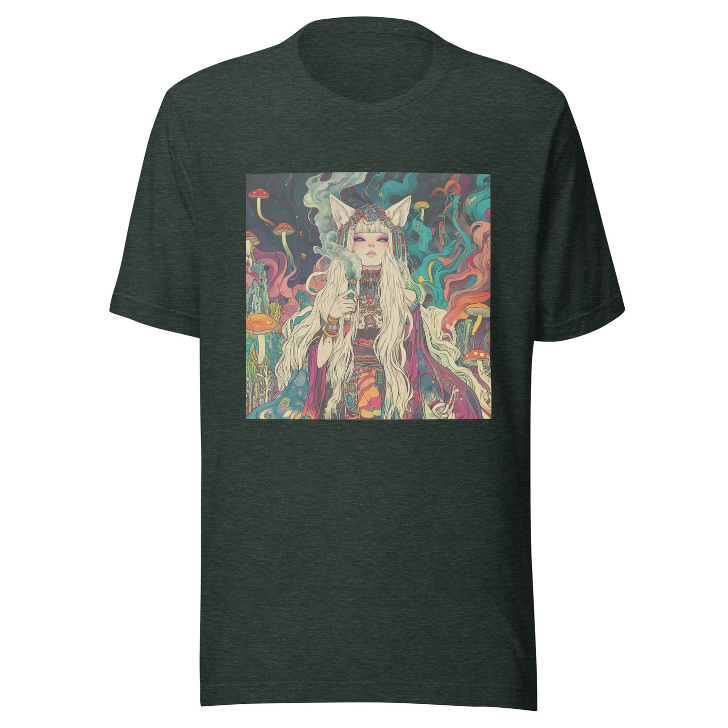 Avant Psychedelic Shroom Colorful Smoke Swirl Fox Goddess Unisex Tee