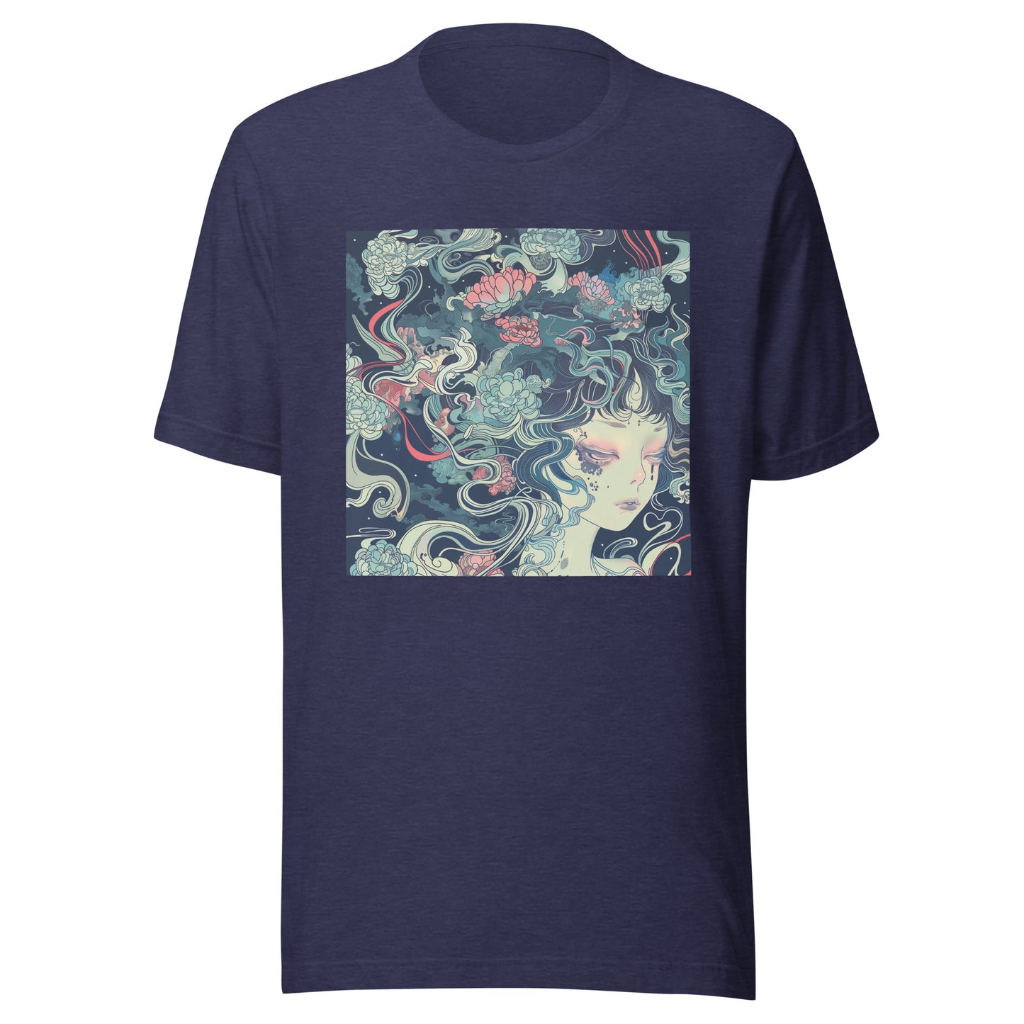 Blue anime girl goddess Japan Floral Unisex Tee