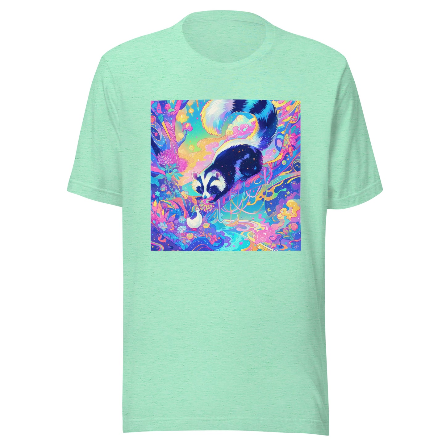 Goose Racoon Encounter Pastel Color Lake Tree branch Psychedelia Unisex Tee