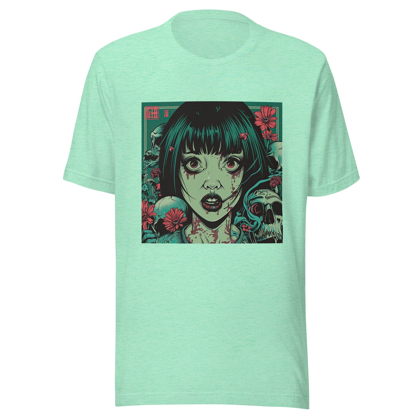 Brutalism Green Face Anime Skull Girl Tattoo Red Floral Unisex Tee