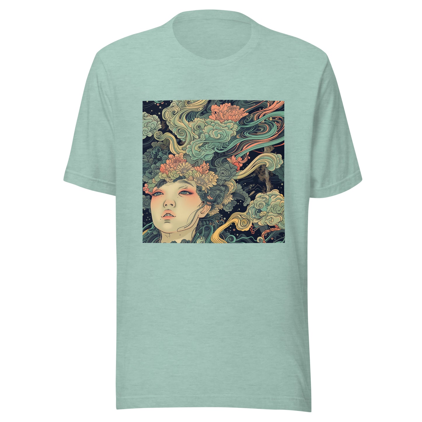 Japan Wave Floral Swirl Art Anime Unisex Tee