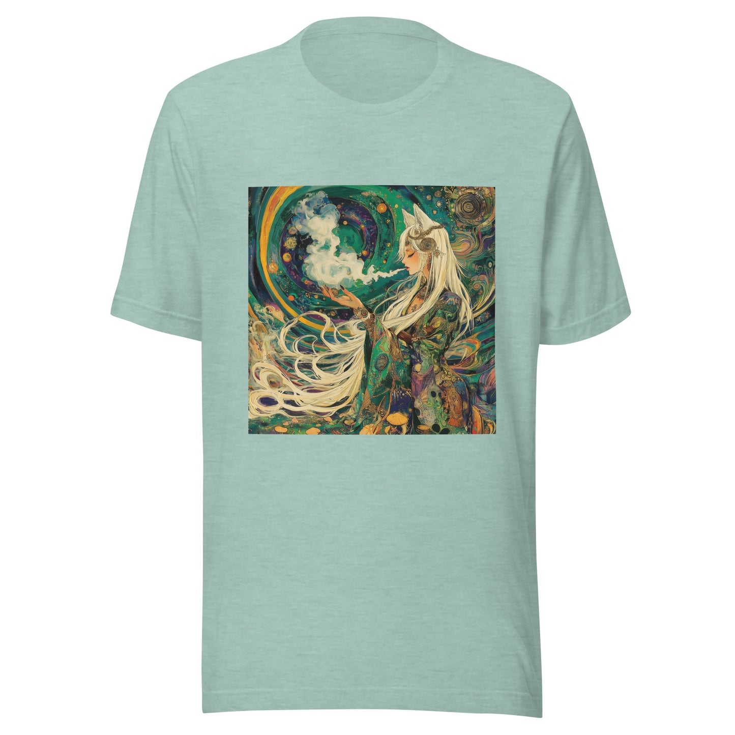 Akashic Neptune Dreamweaver Yokai Unisex Tee – White-Haired Fox Man Shaman Graphic T-Shirt