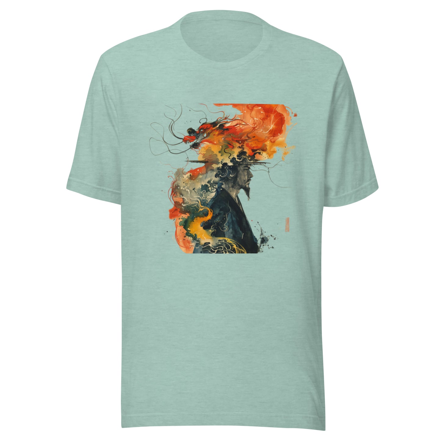 Watercolor Abstract Head Japan Dragon Splatter Sepia Man Unisex Tee