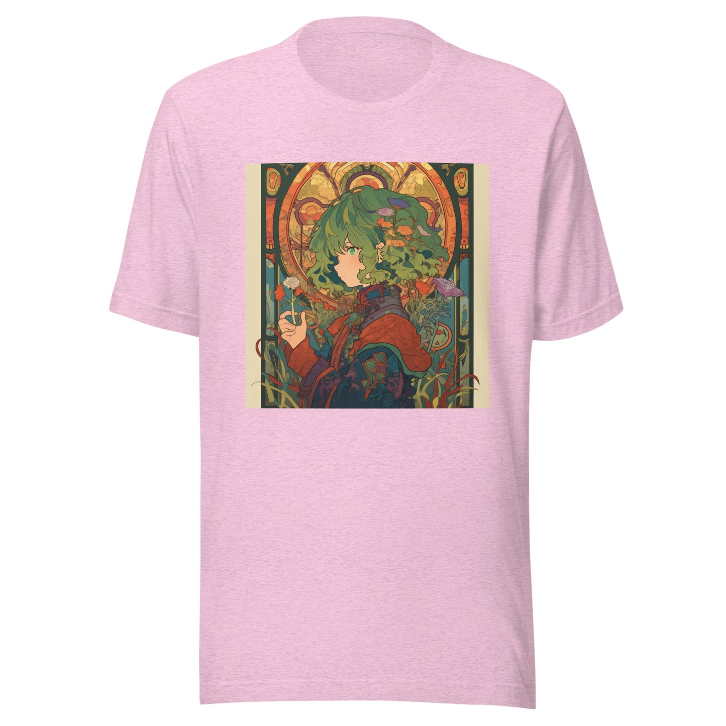 Green Hair Curly Avant Anime Lady Stain Glass Unisex Tee