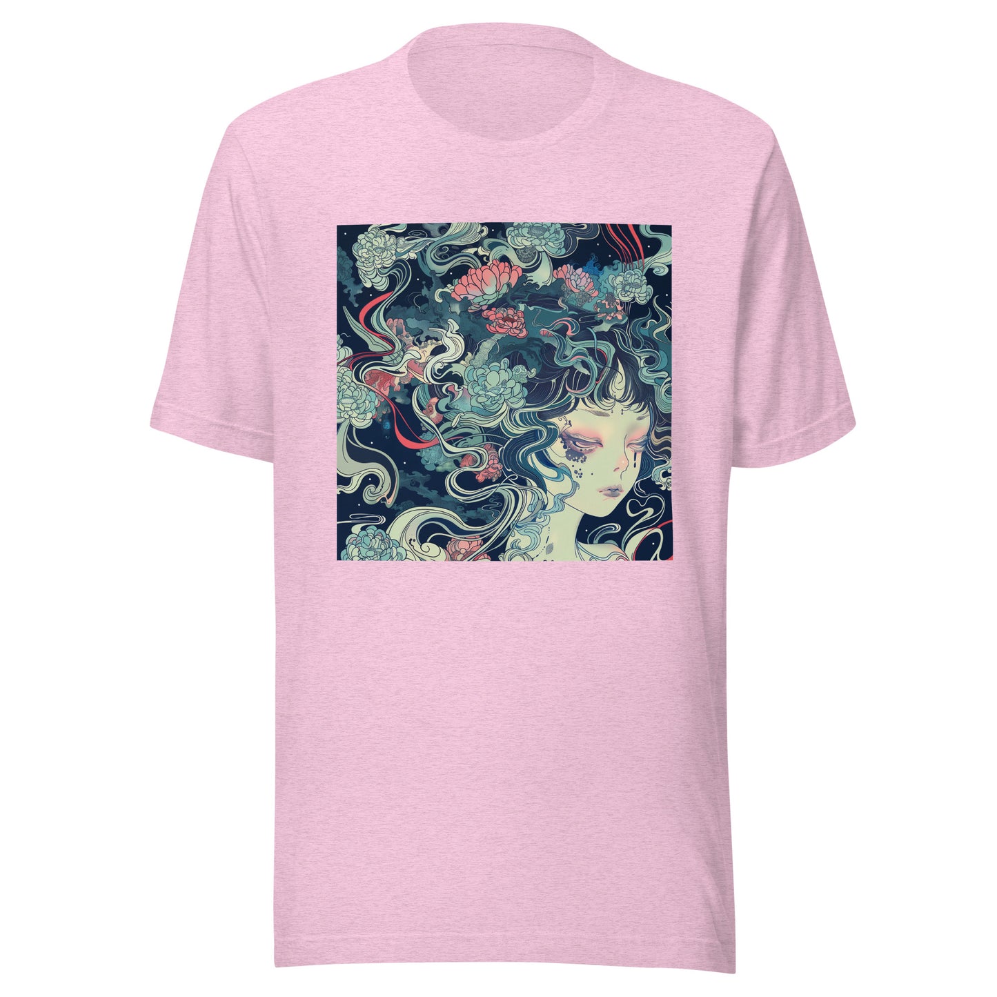 Blue anime girl goddess Japan Floral Unisex Tee