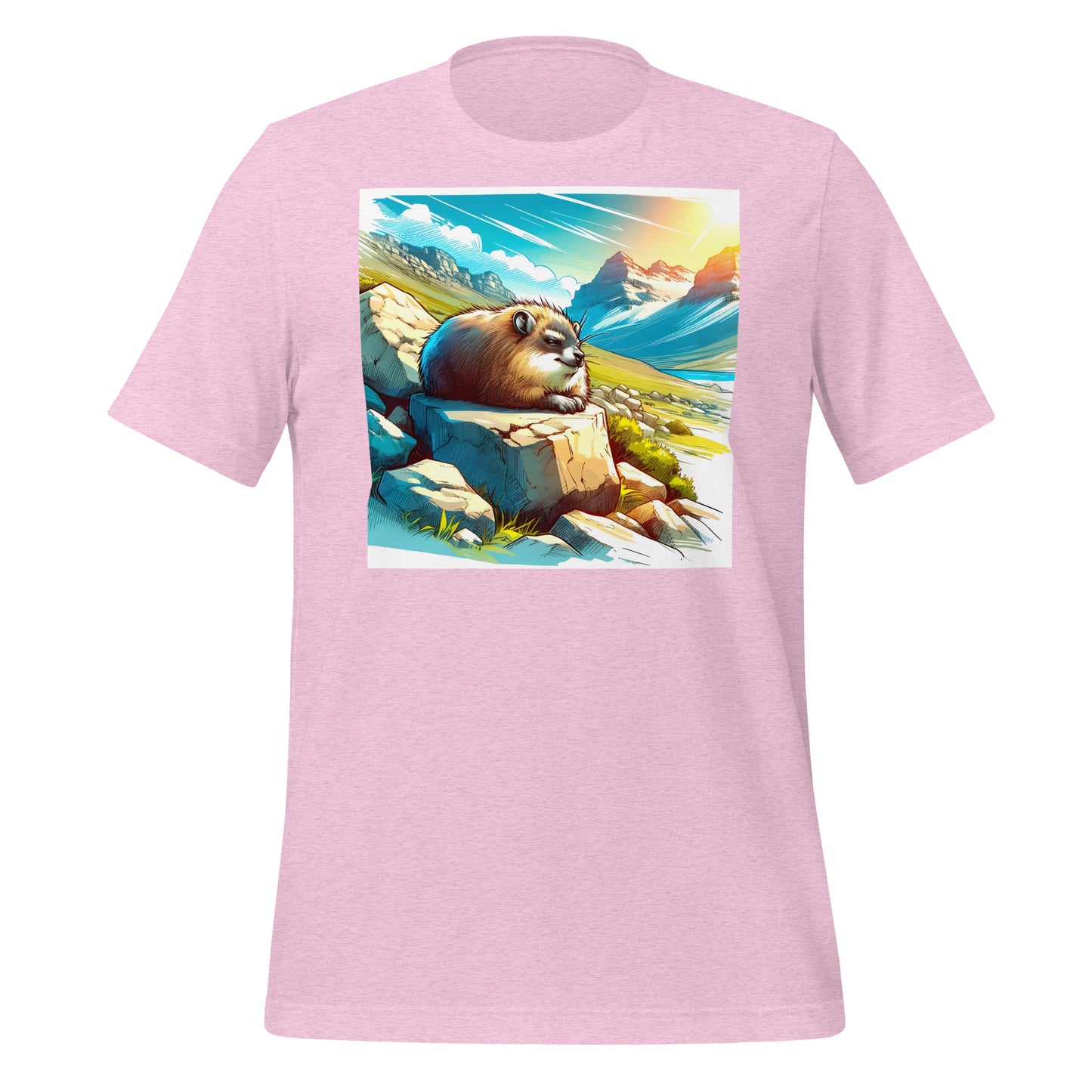 Blue Skies Anime Hyrax Unisex Tee – Soft Bella+Canvas T-Shirt with Cloudy Rockscape Art