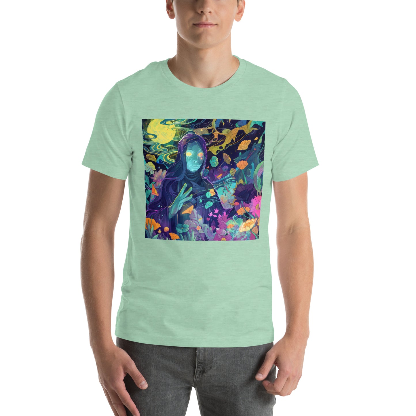 Cloaked Night Figure in Floral Garden Unisex Tee