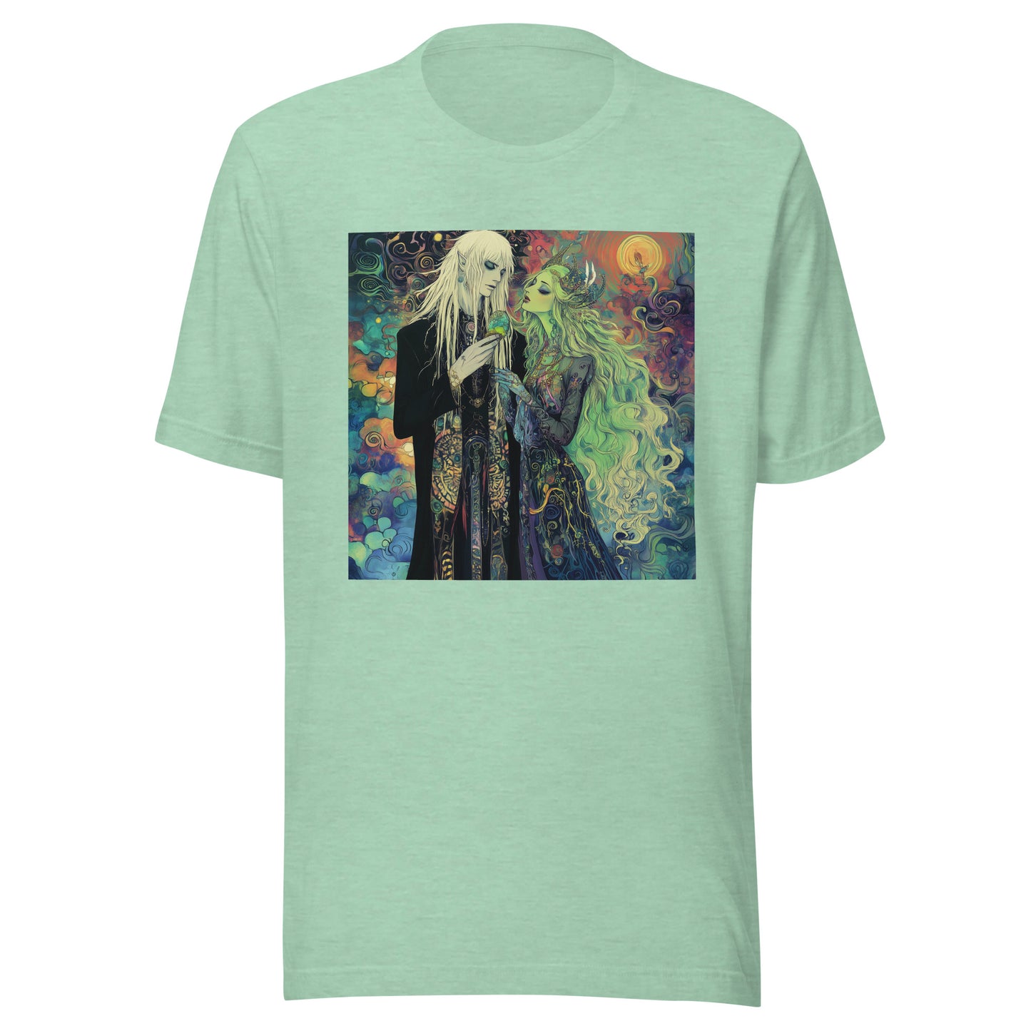 Avant Color Swirl Mint White Haired Yokai Goddess Couple Scene Unisex Tee