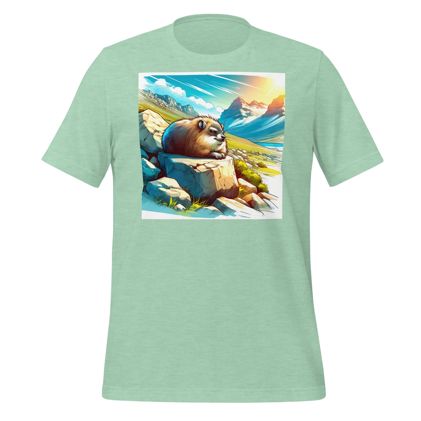 Blue Skies Anime Hyrax Unisex Tee – Soft Bella+Canvas T-Shirt with Cloudy Rockscape Art