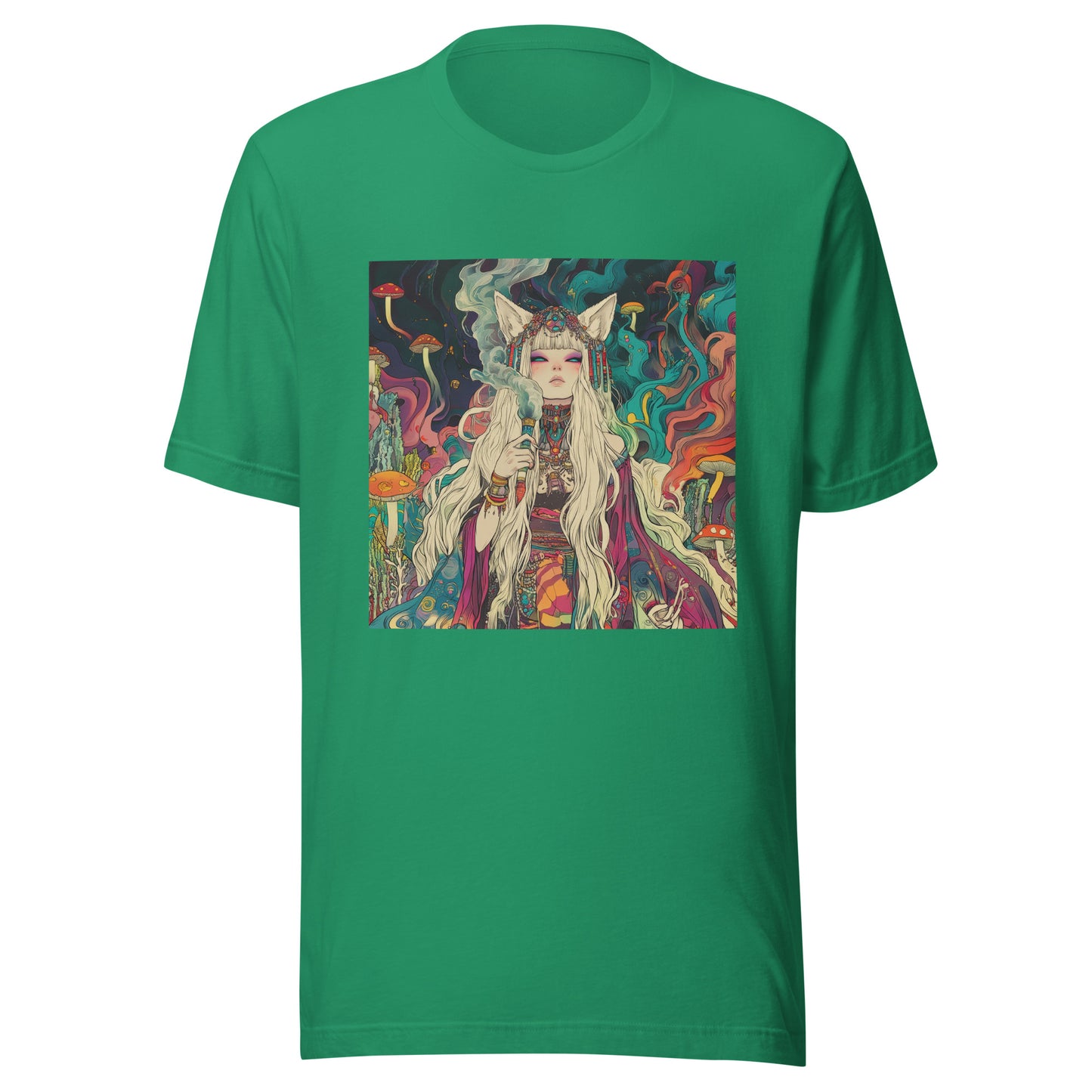 Avant Psychedelic Shroom Colorful Smoke Swirl Fox Goddess Unisex Tee
