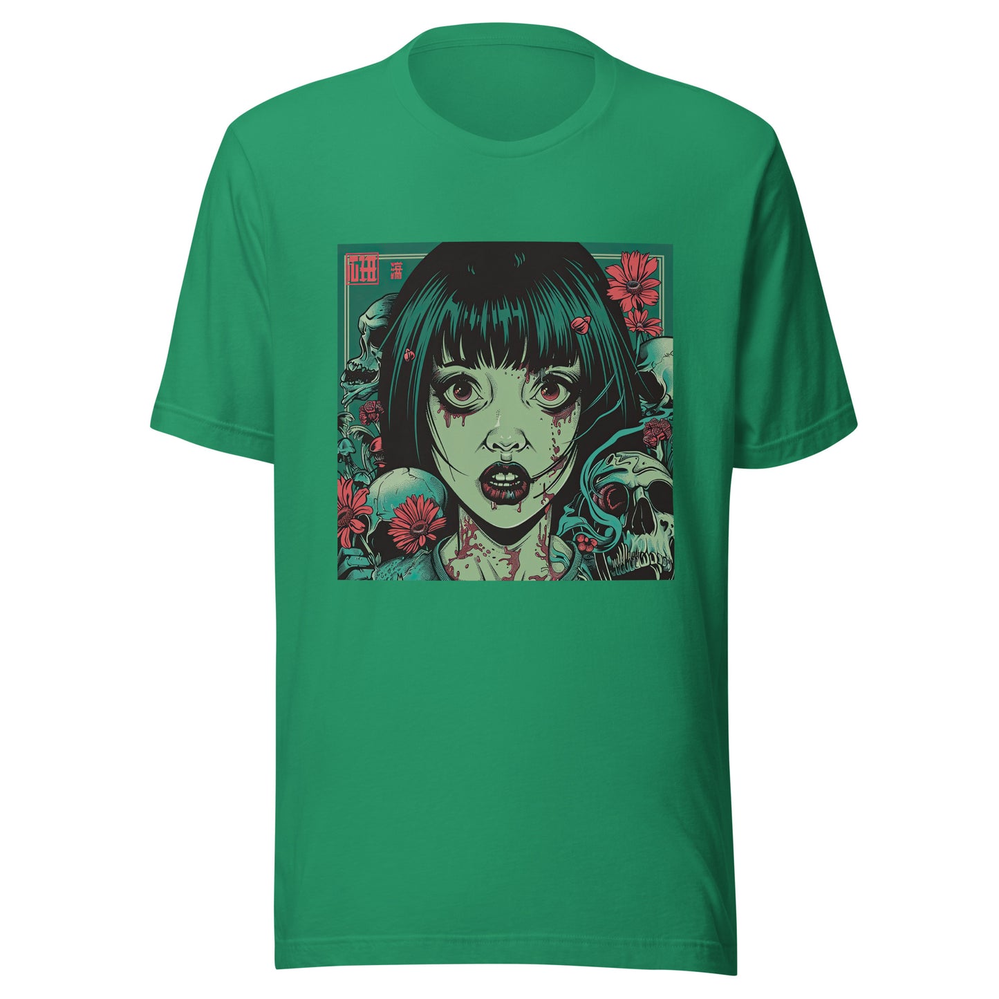 Brutalism Green Face Anime Skull Girl Tattoo Red Floral Unisex Tee