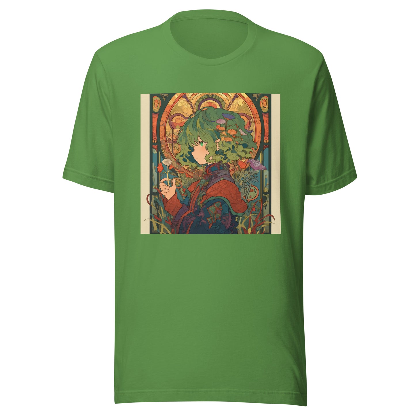 Green Hair Curly Avant Anime Lady Stain Glass Unisex Tee