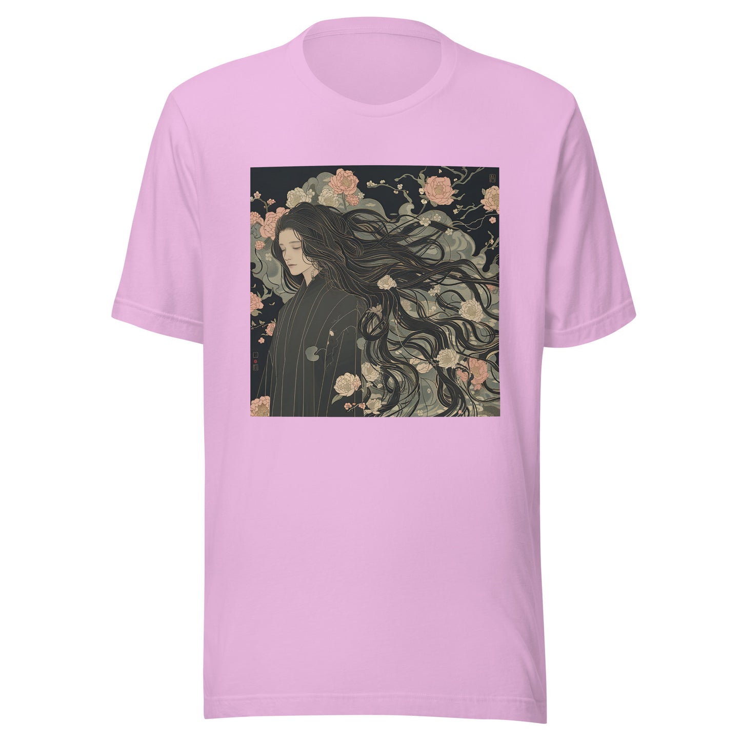 Floral Grey Elegant Kimono Man long hair Unisex Tee