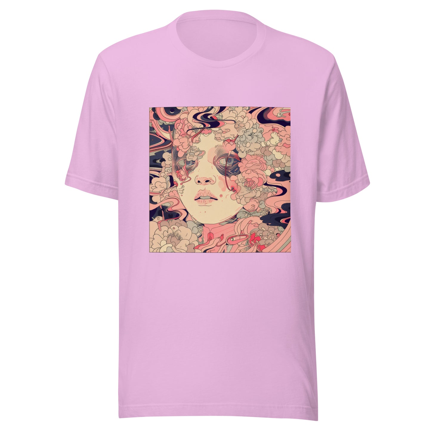 Pink Floral Swirl Face Boho Avant Anime Unisex Tee