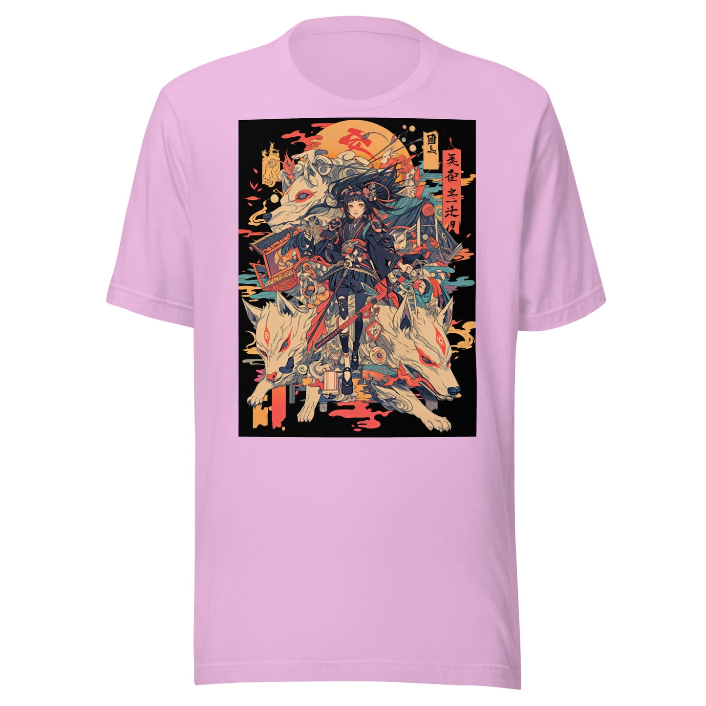 Sepia Fox Yokai Samurai Scroll Girl Unisex Tee