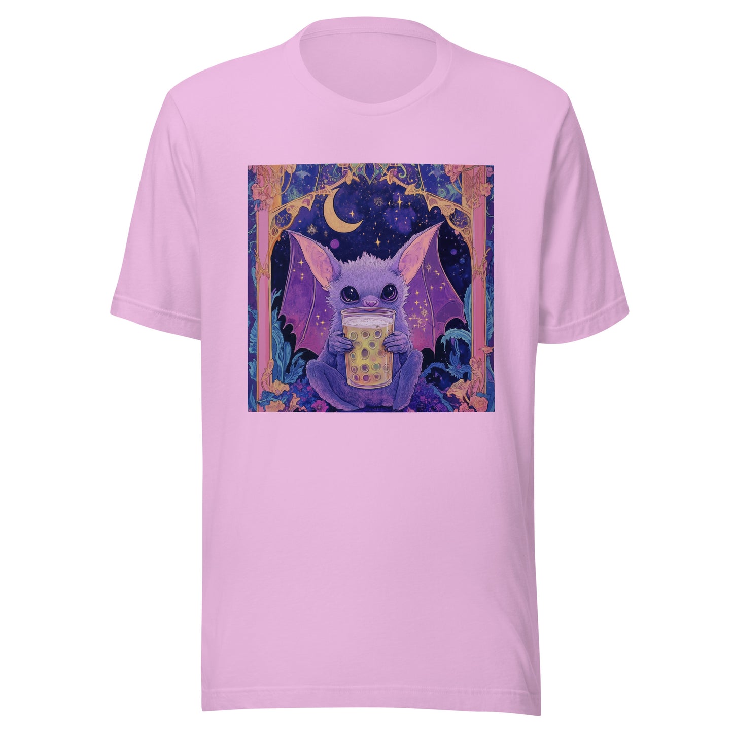 Bat Tea All the Rave UV Pastel Purple Crescent Border Unisex Tee