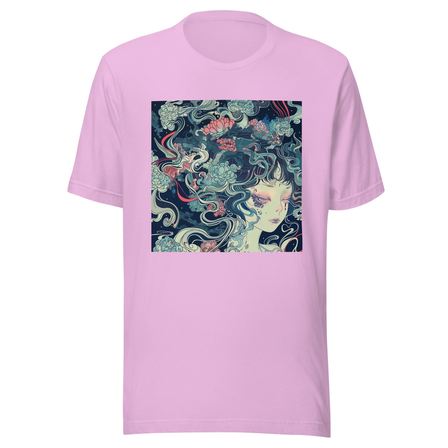 Blue anime girl goddess Japan Floral Unisex Tee