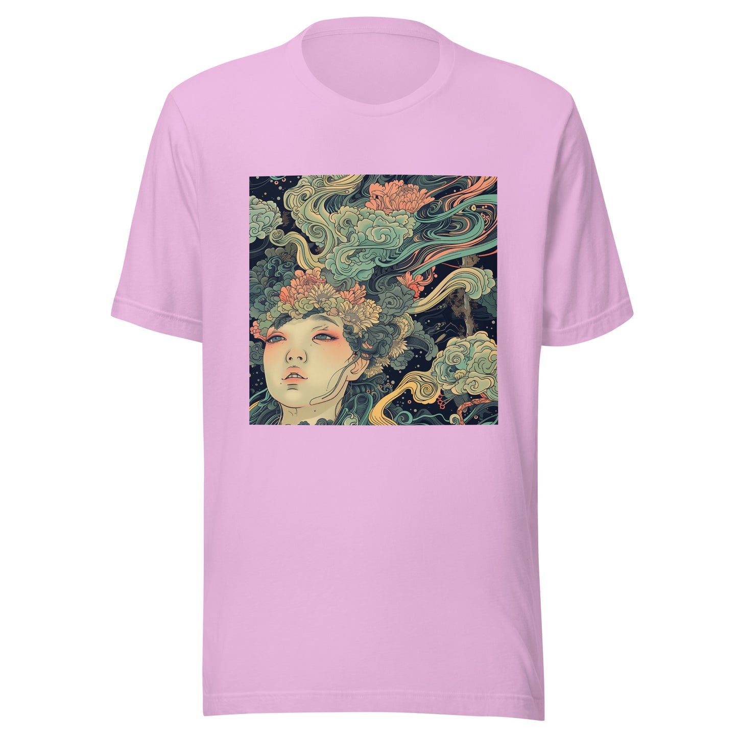 Japan Wave Floral Swirl Art Anime Unisex Tee