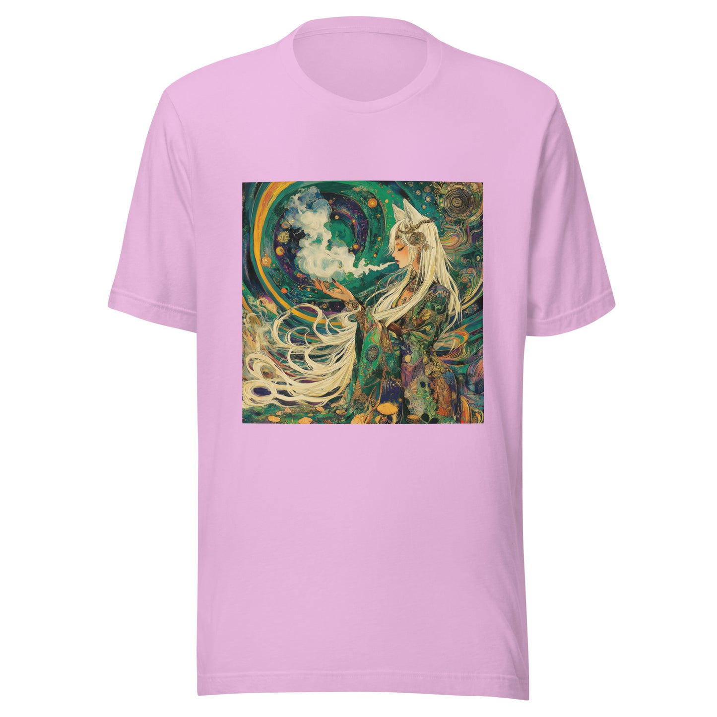 Akashic Neptune Dreamweaver Yokai Unisex Tee – White-Haired Fox Man Shaman Graphic T-Shirt