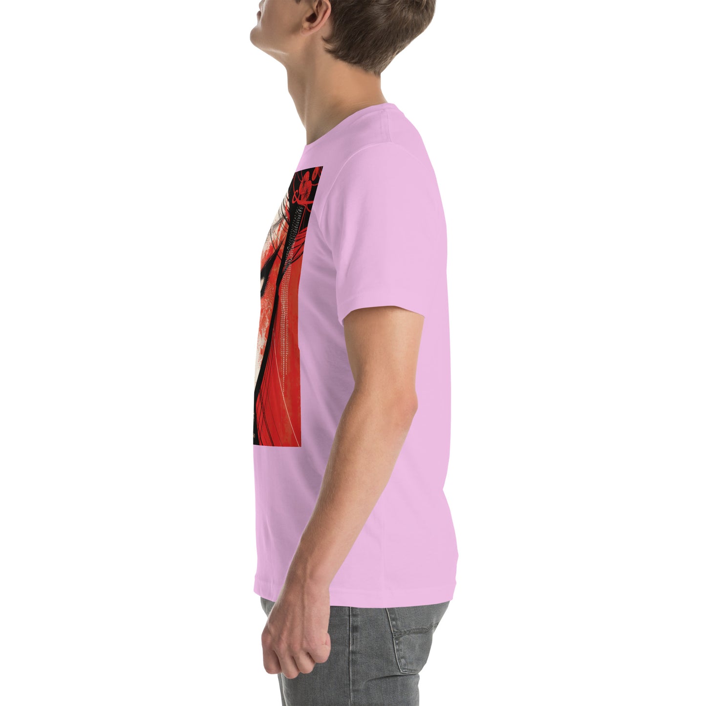 Red Face Geisha Stark Anime Yokai Close up Profile Unisex Tee