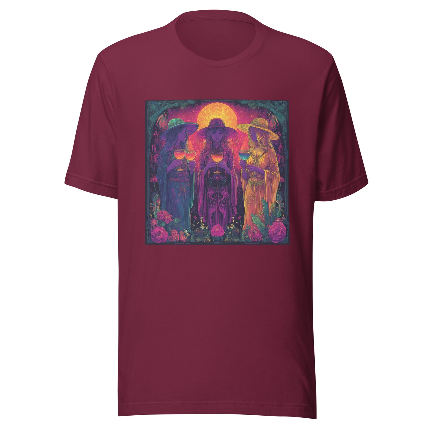 Harvest Moon Chalice Trinity Witches Uv Purple Bordered Unisex Tee Shirt